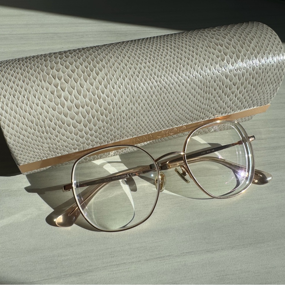 Jimmy Choo Rose Gold Glasses with Textured Case